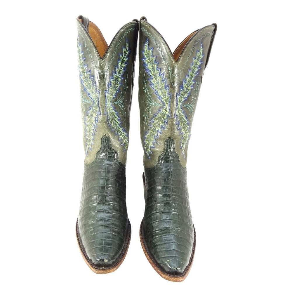 Lucchese Classics Cowboy Boots Womens 9 B Green Caiman Crocodile Tail Handmade